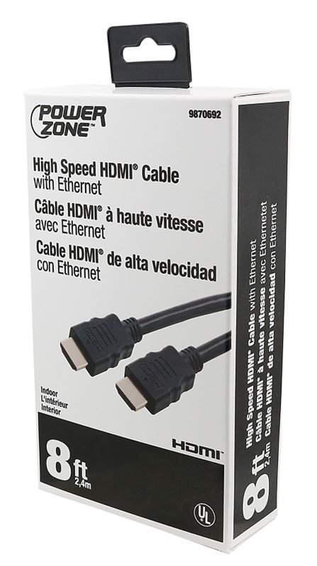 PowerZone ORHDMI02 High-Speed HDMI Cable, HDMI Silver, Black Sheath, 8 ft L - VORG9870692