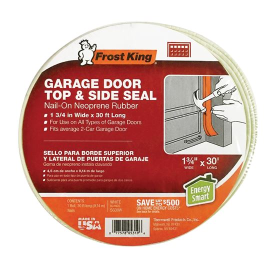 Frost King SG30WH Garage Door Seal Kit, 1-3/4 in W, 3/16 in Thick, 30 ft L, Vinyl, White - VORG9057779