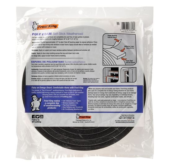 Frost King L346 Foam Tape, 3/4 in W, 17 ft L, 1/2 in Thick, Polyfoam, Charcoal - VORG7851009