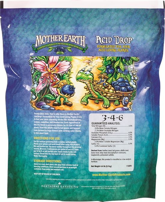 Mother Earth Acid Drop HGC733956 Hydroponic Plant Supplement, 4.4 lb Bag, Solid, 3-4-6 N-P-K Ratio - VORG5665542