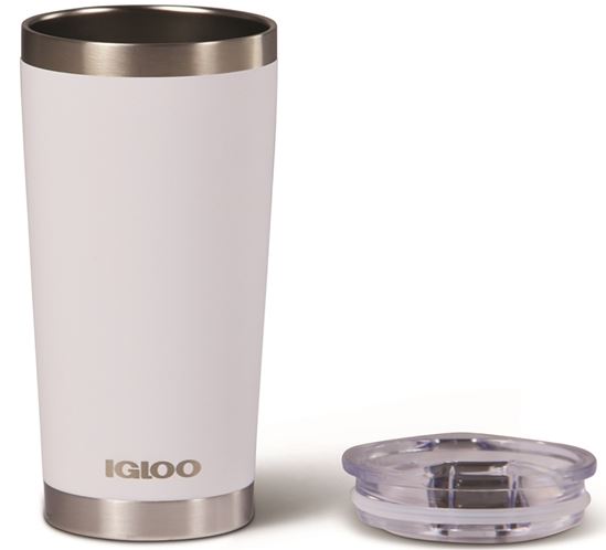 IGLOO 00070806 Tumbler, 20 oz Capacity, Pressure-Fit, Splash-Proof Lid, Stainless Steel, White, Insulated - VORG5747480