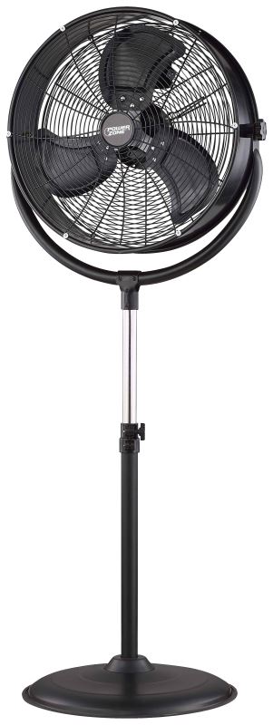 PowerZone FES50-T2 Pedestal Fan with Drum/Stand, 120 V, 1.25 A, 20 in Dia Blade, 3-Blade, Metal Blade, Black