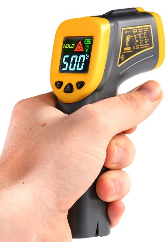 Ooni UU-P06100 Infrared Thermometer, -32 to 550 deg C, LCD Display, Plastic Case, Gray/Yellow Case - VORG4397535