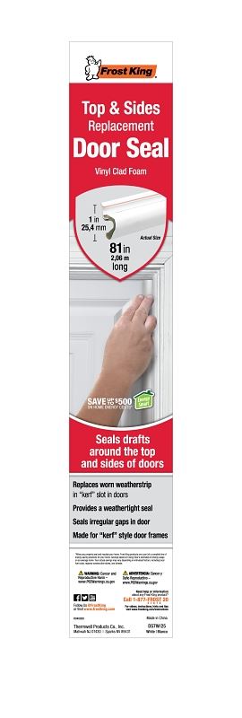 Frost King DS7W/25 Door Seal, 1 in W, 7 ft L, Thermoset Plastic, White - VORG3936143