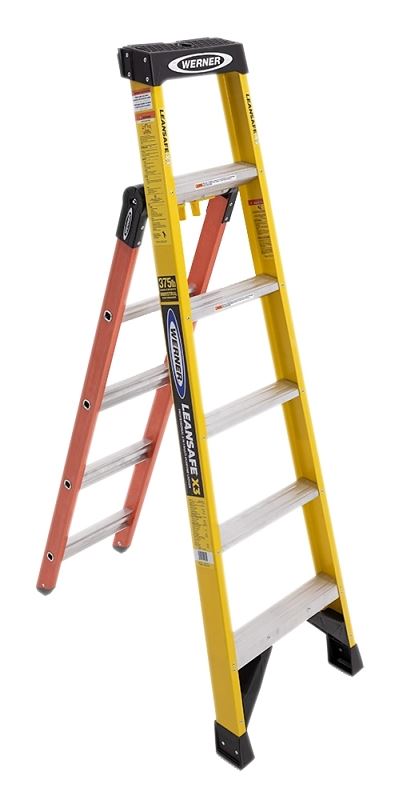 Werner LDP7300 Series LDP7306 Multi-Purpose Ladder, 13 ft Max Reach H, 6-Step, 375 lb, Type IAA Duty Rating, Fiberglass