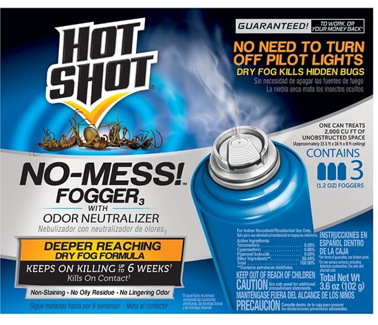 Hot Shot No-Mess! HG-20177 Fogger with Odor Neutralizer, 2000 cu-ft Coverage Area, Light Yellow - VORG2031854