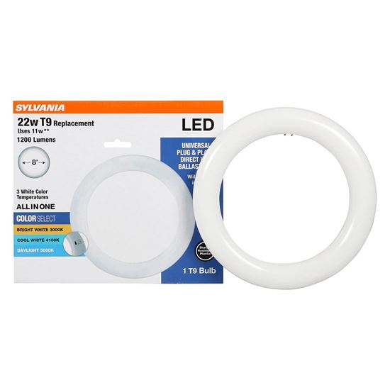 Sylvania 41207 LED Bulb, Circline, T9 Lamp, 22 W Equivalent, G10Q 4-Pin Lamp Base, 3000, 4100, 5000 K Color Temp - VORG1228733