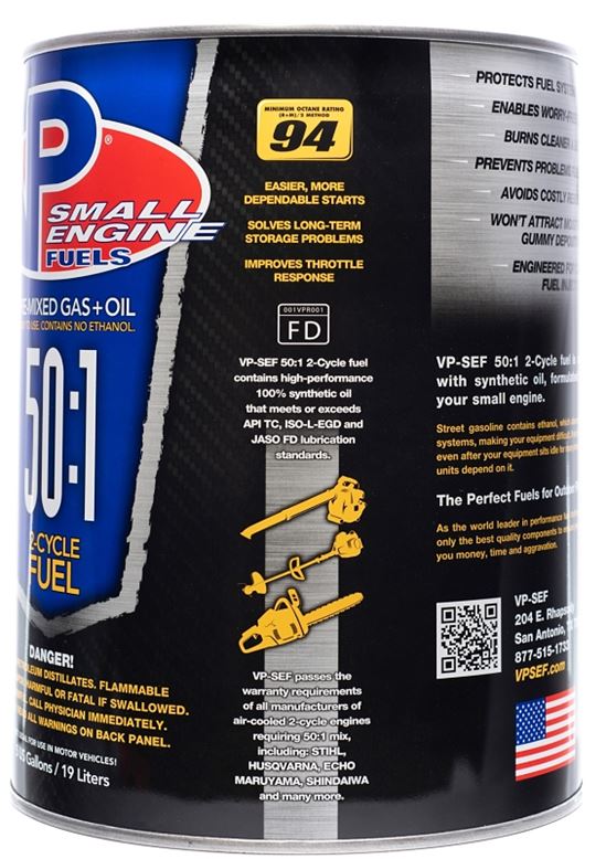 VP Racing 6232 50:1 Pre-Mixed Small Engine Fuel, Aromatic Hydrocarbon, Blue, 5 gal Pail - VORG0053330