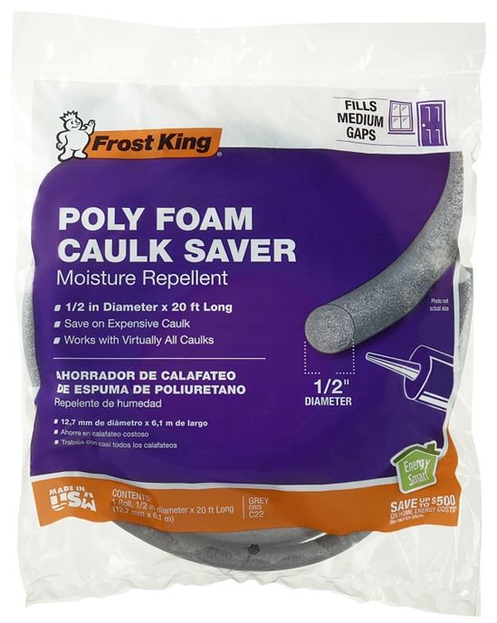 Frost King C22H Caulk Saver, 1/2 in Dia, 20 ft L, Polyfoam, Gray - VORG0019729