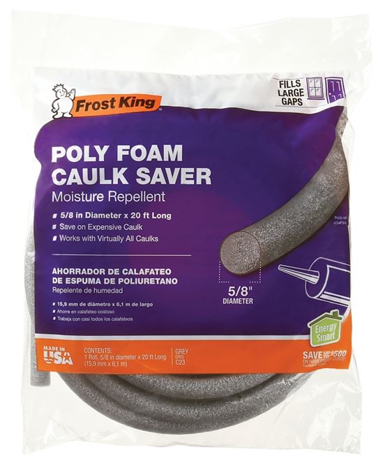 Frost King C23H Caulk Saver, 5/8 in Dia, 20 ft L, Polyfoam, Gray - VORG0085340