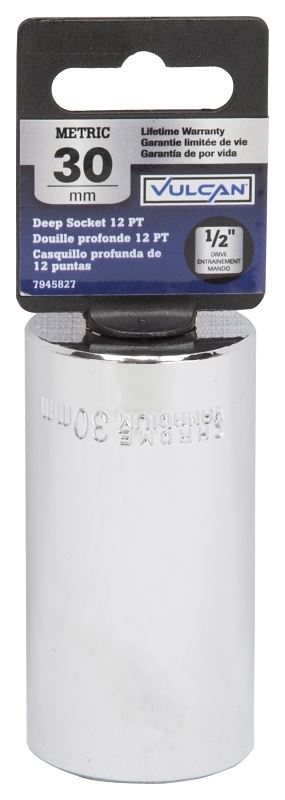 Vulcan MT6528988 Drive Socket, 30 mm Socket, 1/2 in Drive, 12-Point, Chrome Vanadium Steel, Chrome - VORG7945827