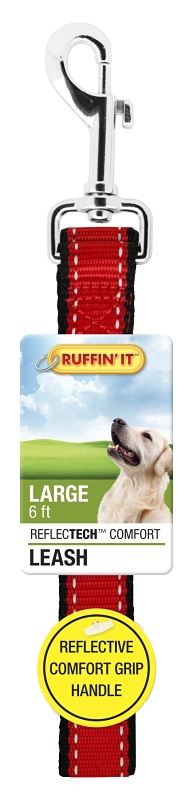 Ruffin'It 32116 Reflective Dog Leash, 6 ft L, 1 in W, Nylon, Black/Black and Blue/Black and Red/Bright Green, Buckle, Pack of 3