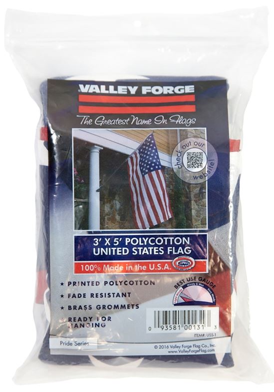 Valley Forge USS-1 USA Flag, 5 ft W, 3 ft H, Polycotton - VORG6234736