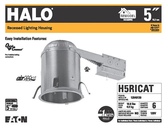 Halo H5RICAT Recessed Housing, 5 in Dia Recessed Can, Aluminum, Pack of 6 - VORG9716531