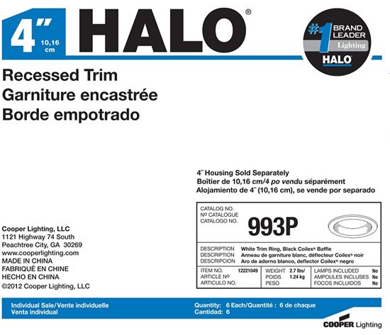 Halo 993P Baffle Trim Ring, Aluminum Body, White - VORG9687369