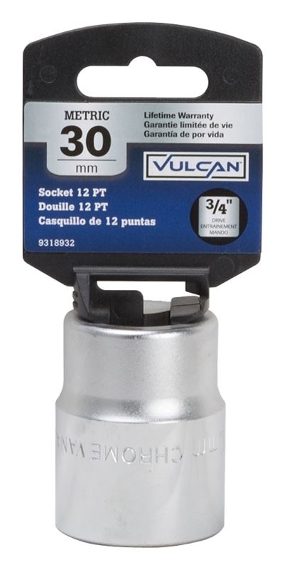 Vulcan MT-SM6030 Drive Socket, 30 mm Socket, 3/4 in Drive, 12-Point, Chrome Vanadium Steel, Chrome - VORG9318932