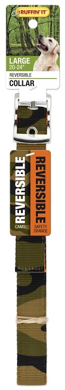 Ruffin'It 31303 Reversible Dog Collar, 20 to 24 in L, 1 in W, Nylon, Camouflage/Orange, Pack of 3 - VORG4768537