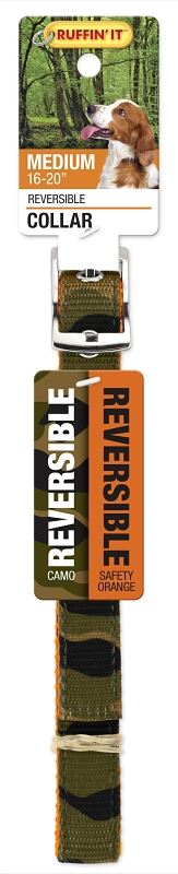 Ruffin'It 31302 Reversible Dog Collar, 16 to 20 in L, 3/4 in W, Nylon, Camouflage/Orange, Pack of 3 - VORG4768529