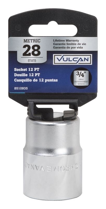 Vulcan MT-SM6028 Drive Socket, 28 mm Socket, 3/4 in Drive, 12-Point, Chrome Vanadium Steel, Chrome - VORG8510935