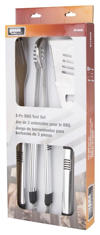 Omaha SHE94031L-B Barbecue Tool Set with Handle and Hanger, 1.9 mm Gauge, Stainless Steel Blade, Stainless Steel - VORG8112443