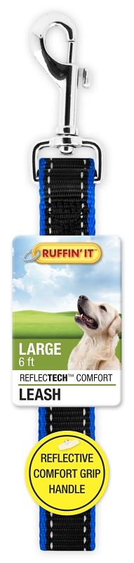 Ruffin'It 32116 Reflective Dog Leash, 6 ft L, 1 in W, Nylon, Black/Black and Blue/Black and Red/Bright Green, Buckle, Pack of 3 - VORG4768438