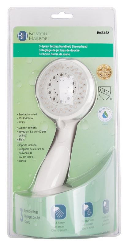 Boston Harbor Shower Head, 1.75 (6.6) 80 gpm (L/MIN) psi, 1/2-14 NPT Connection, Threaded, 3-Spray Function, Chrome - VORG1946482