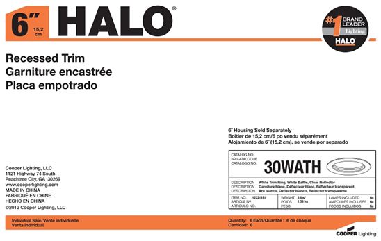 Halo 30WATH Baffle Trim, Metal Body, White - VORG7343320