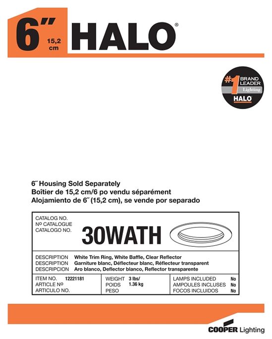 Halo 30WATH Baffle Trim, Metal Body, White - VORG7343320