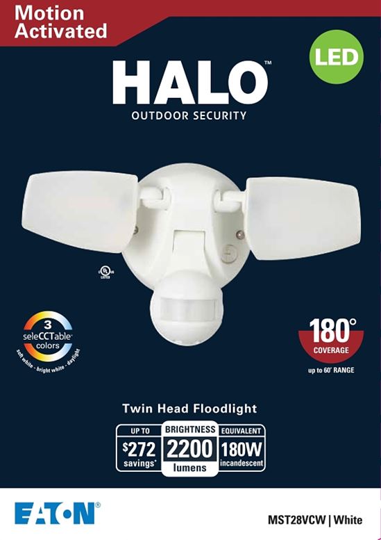 HALO PC LED Twin Head Flood MST28VCW Motion Twin Head Flood Light, 120 V, 20 W, 2-Lamp, LED Lamp, 2200 Lumens - VORG7340748