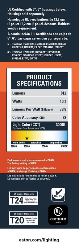 HALO BLD6 Series BLD6089SWHR Backlit Downlight, 10 W, 120 V, LED Lamp, Aluminum, Matte White - VORG7340706