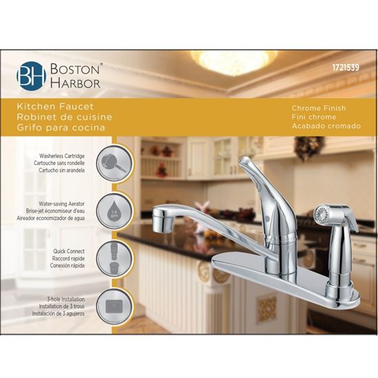 Boston Harbor FS610045CP Kitchen Faucet, 1.8 gpm, 1-Faucet Handle, 4-Faucet Hole, Metal/Plastic, Chrome Plated - VORG1721539