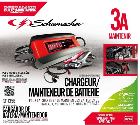 Schumacher SP1356 Battery Charger, 6/12 V Output, 2 A at 6 V, 3 A at 12 V Charge - VORG7209810