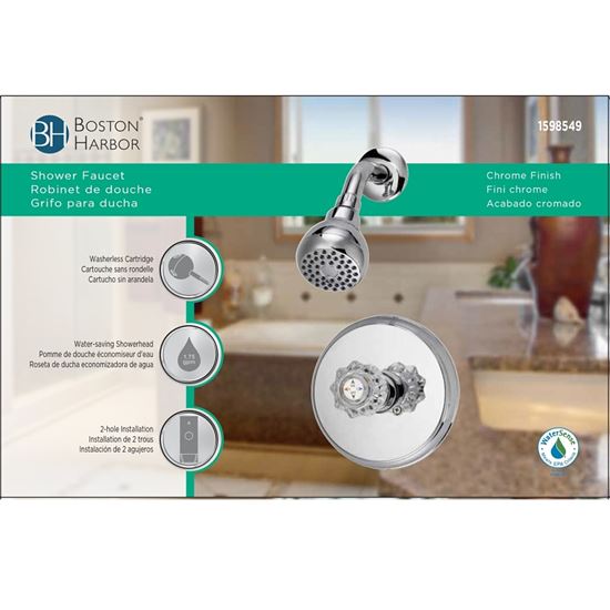 Boston Harbor GU-F1010207CP Shower Faucet, 1.75 gpm, 2.75 in Showerhead, Metal/Plastic, Round Showerhead, Knob Handle - VORG1598549