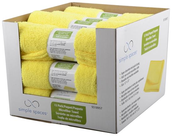 Simple Spaces OG003 Cleaning Cloth, 12 in L, 12 in W, Microfiber, Yellow, Pack of 12 - VORG9318957