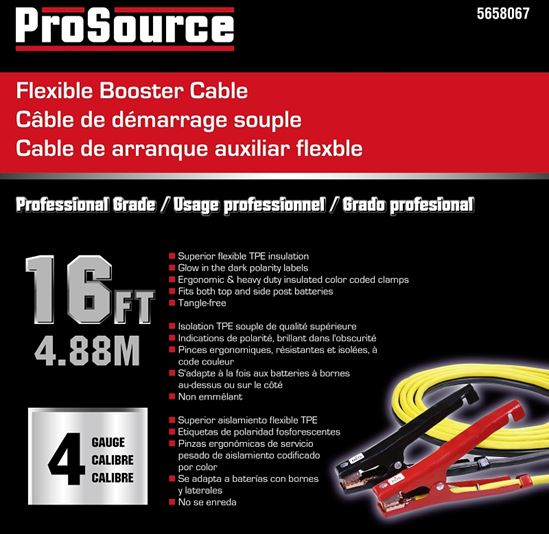 ProSource 041602 Booster Cable, 4 AWG Wire, 4-Conductor, Clamp, Clamp, Stranded, Yellow/Black Sheath - VORG5658067