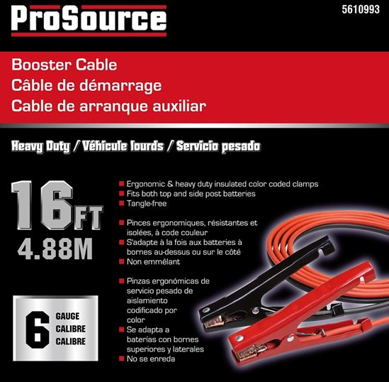 ProSource 061614 Booster Cable, 6 AWG Wire, 4-Conductor, Clamp, Clamp, Stranded, Red/Black Sheath - VORG5610993