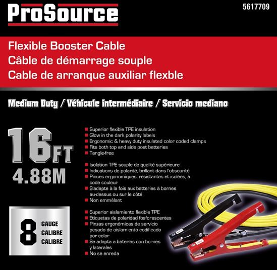 ProSource 081602 Booster Cable, 8 AWG Wire, 4-Conductor, Clamp, Clamp, Stranded, Yellow/Black Sheath - VORG5617709