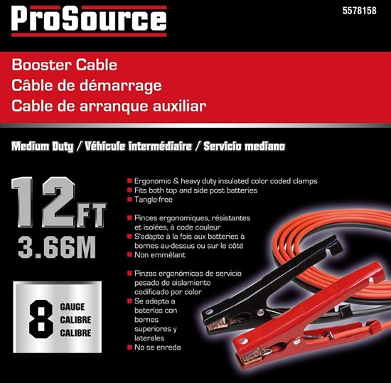 ProSource 081214 Booster Cable, 8 AWG Wire, 4-Conductor, Clamp, Stranded, Red/Black Sheath - VORG5578158