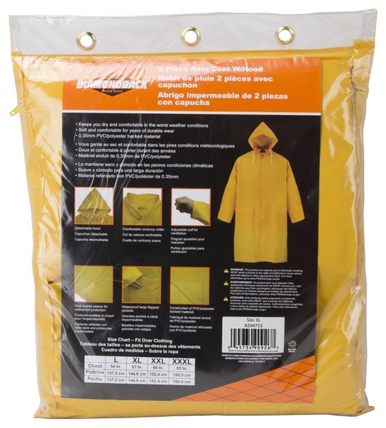 Diamondback PY-800XL Raincoat, XL, Polyester/PVC, Yellow, Comfortable Corduroy Collar, Double Fly Snap Closure, Knee - VORG8294753