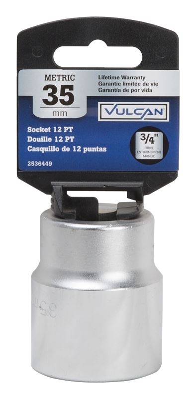 Vulcan MT-SM6035 Drive Socket, 35 mm Socket, 3/4 in Drive, 12-Point, Chrome Vanadium Steel, Chrome - VORG2536449