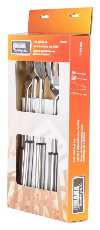 Omaha Q-430A3L Barbecue Tool Set with Handle and Hanger, 1.5 mm, Stainless Steel Blade, Stainless Steel, Straight Handle - VORG1431402