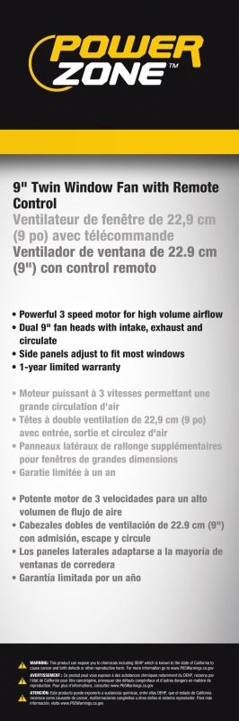 PowerZone BP2-9A Reversible Fan, 120 V, 9 in Dia Blade, 12-Blade, 3-Speed, Touch Panel and Remote Control, White - VORG0882357