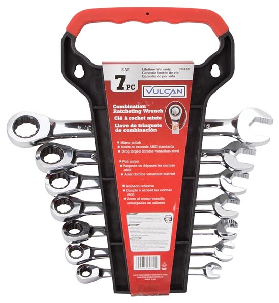 Vulcan PG7I Wrench Set, 7-Piece, Chrome Vanadium Steel, Mirror Polish, Silver, Specifications: SAE Measurement - VORG0564187