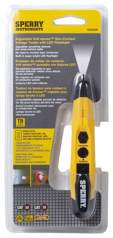 Sperry Instruments VD6509 Detector with Flashlight, LED Display, Functions: AC Voltage, Yellow - VORG7970262