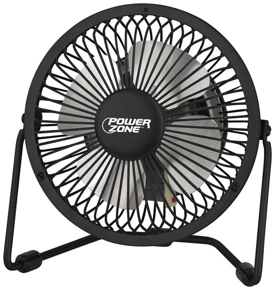 PowerZone CZHV4RSB-BK Mini Fan, 120 VAC, 4 in Dia Blade, 4-Blade, 1-Speed, 360 deg Rotating, Black