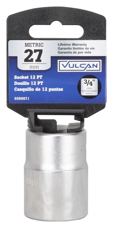 Vulcan MT-SM6027 Drive Socket, 27 mm Socket, 3/4 in Drive, 12-Point, Chrome Vanadium Steel, Chrome - VORG6599971