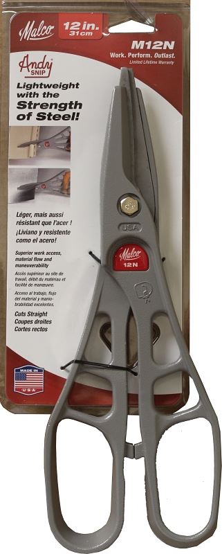 Malco Andy Snip M12N/M12 Pattern Snip, 12 in OAL, 3 in L Cut, Straight Cut, Steel Blade, Loop Handle, Gray Handle - VORG6496566