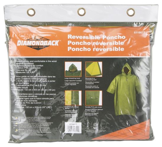 Diamondback 2690 Poncho, One-Size, PVC, Olive/Yellow, Drawstring Collar, Side Snap Closure - VORG6116677