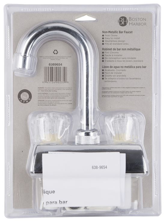 Boston Harbor PF4205A Bar Sink Faucet, 2-Faucet Handle, 2-Faucet Hole, ABS, Chrome Plated, Deck Mounting, Round Handle - VORG6389654