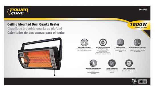 PowerZone QGW15-602 Ceiling Mounted Dual Quartz Heater, 12.5 Amp, 120 V, 1500 W, Black - VORG5088737